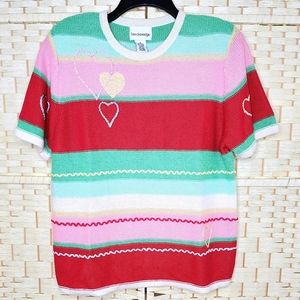 Vintage Breckenridge Women's Ramie Cotton Striped Embroidered Heart Sweater Size